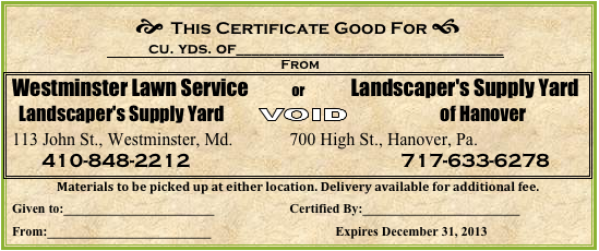 Westminster Lawn | Landscaping | Gift Certificate | Garden Supply